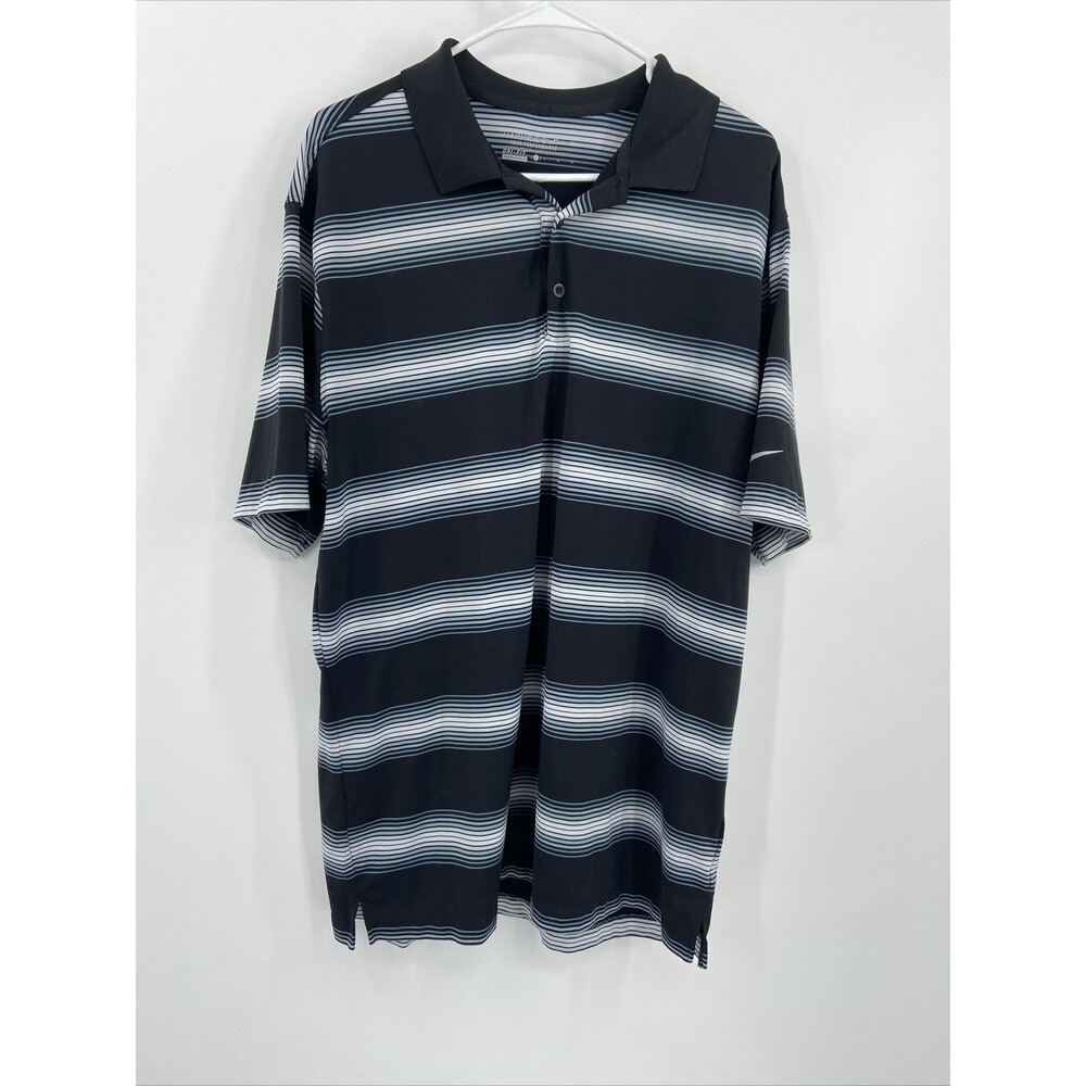 Nike Golf Men’s Tour Premium Black Gray Striped Polo Collared Shirt size L